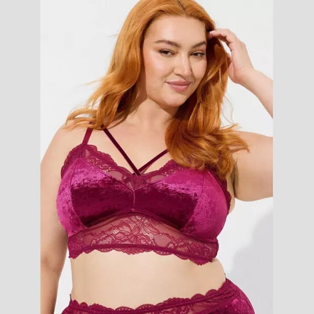 Torrid - Crushed Velour Lace Triangle Bralette in Navarra Fuchsia​​​​​​